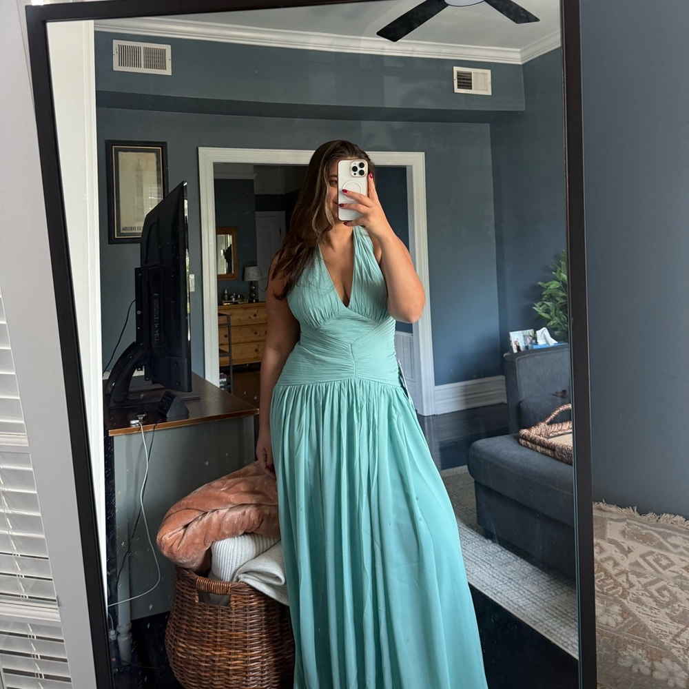 Azazie Teal Halter Maxi Dress